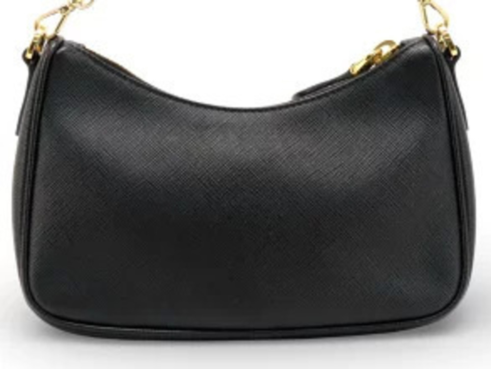 Prada Saffiano Bag Chain Crossbody Hobo Lux Black Leather Black